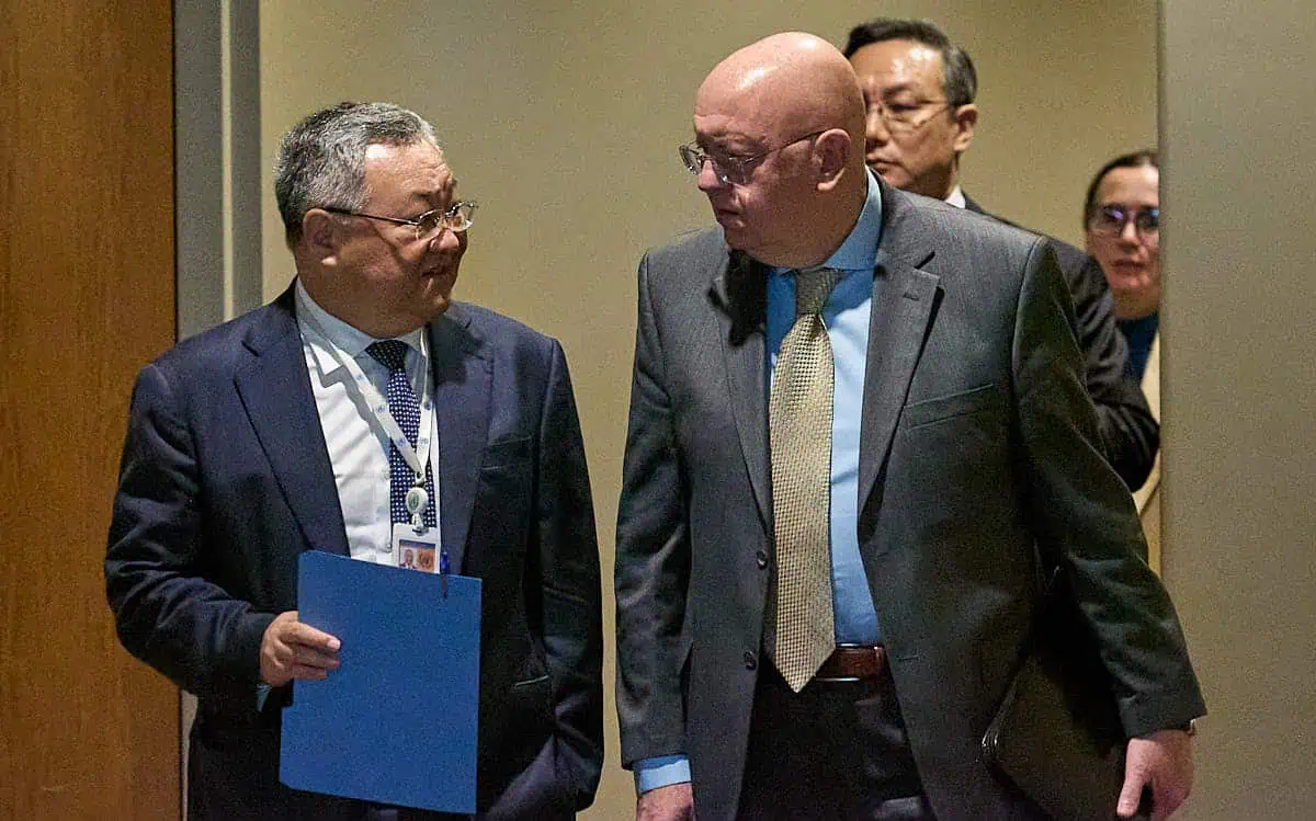 Chinese Ambassador Fu Cong and Russian Ambassador Vasily Nebenzya