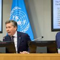 Mike Waltz, Tom Fletcher and Jeremy Lewin at UN press briefing